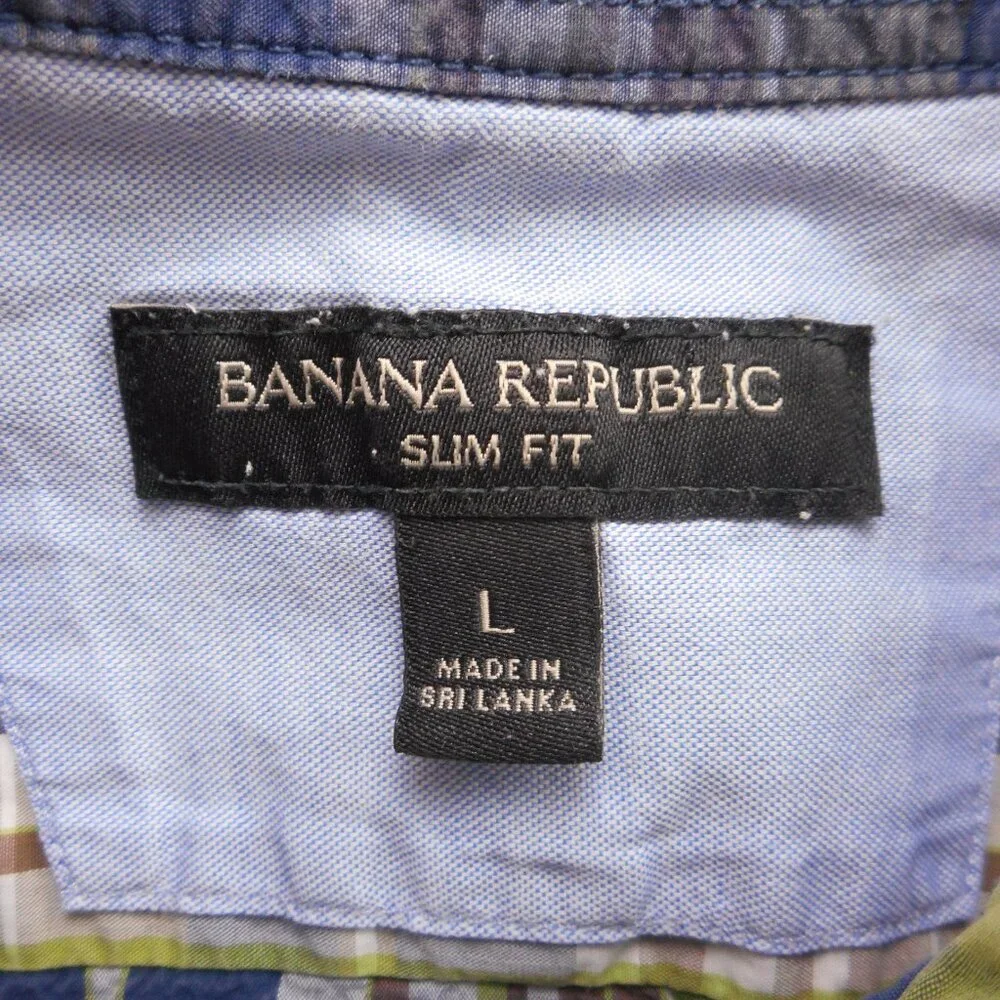 Banana Republic Men's L Slim Fit Plaid Button-up Shirt Blue Green Button-down